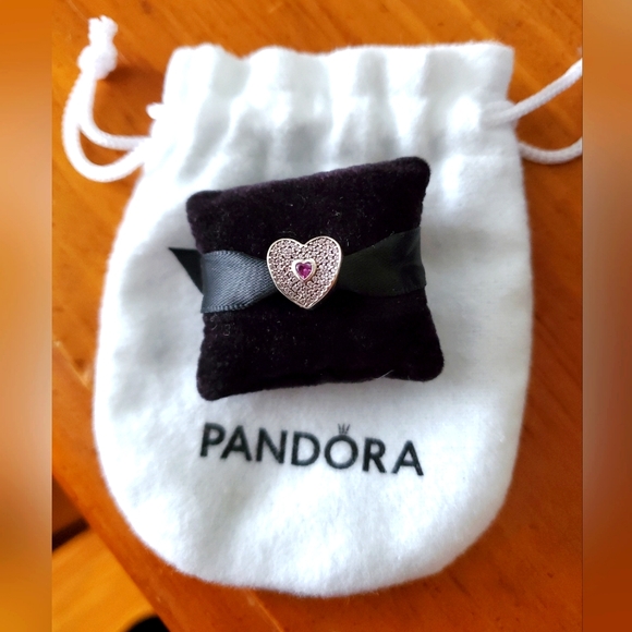 Pandora Heart with CZ stones and small pink heart charm - Picture 1 of 1